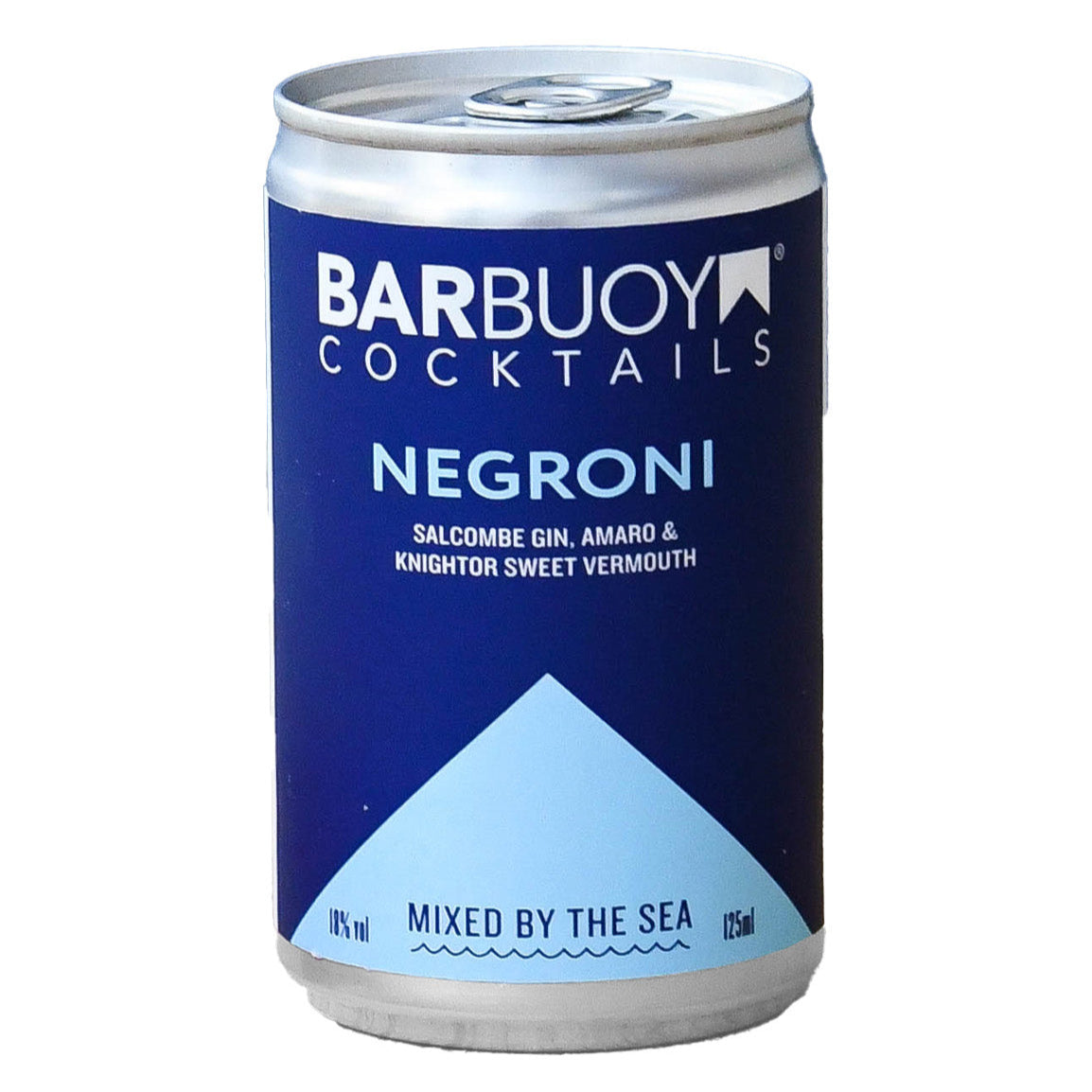 Bar Buoy Ready to Drink Negroni can featuring Salcombe Gin, red bitters and Knightor Rosso Vermouth