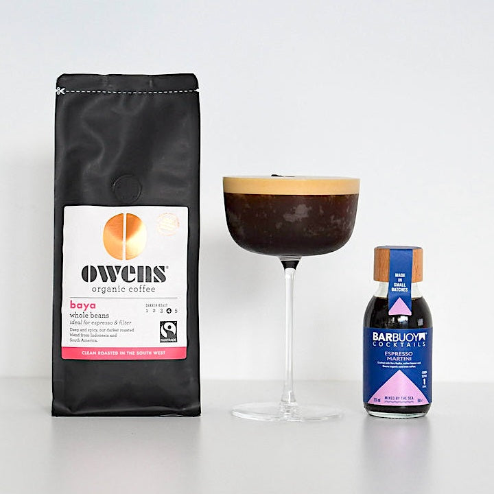 espresso martini ready made cocktail made with owens organic baya coffee