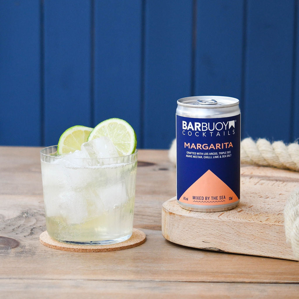 Ready to drink Bar Buoy Margarita with Los Arcos, triple sec, chilli, lime and sea salt - a subtly spicy twist on a classic