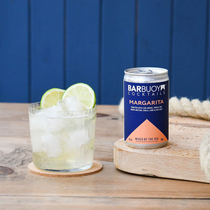 Ready to drink Bar Buoy Margarita with Los Arcos, triple sec, chilli, lime and sea salt - a subtly spicy twist on a classic