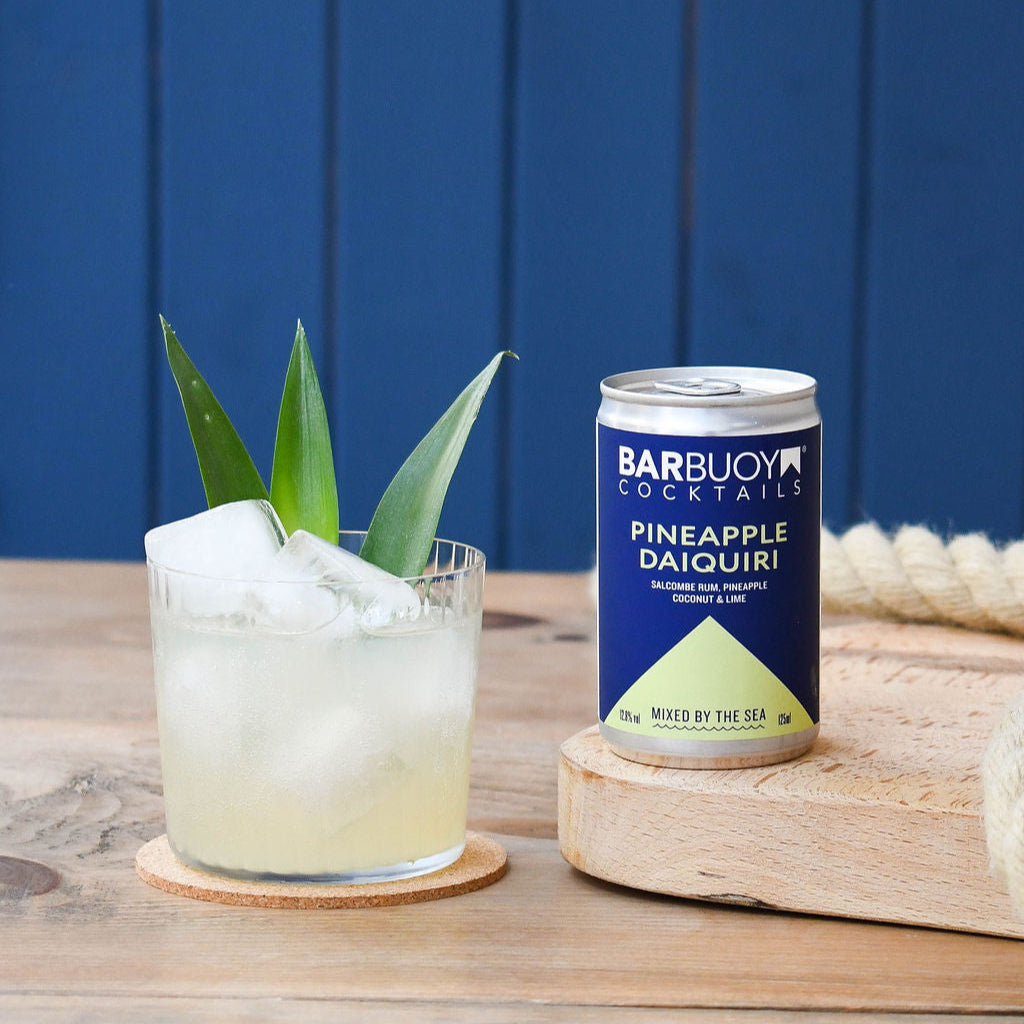 Bar Buoy Pineapple Daiquiri can featuring tropical pineapple, coconut and Salcombe Rum