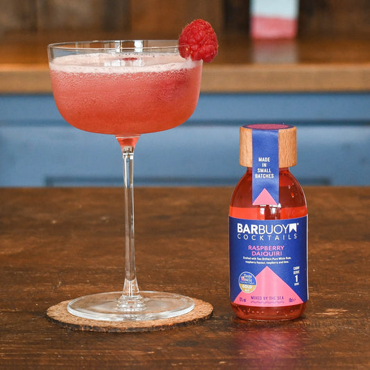 raspberry daiquiri ready made cocktail 10cl single serving bottle by barbuoy cocktails